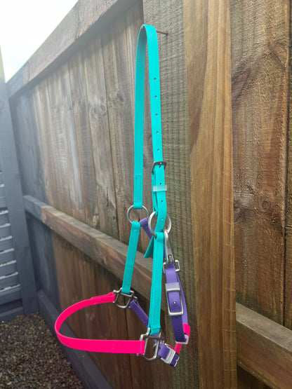 Halter LS - Violeta Púrpura, Verde Azulado y Rosa Fuerte