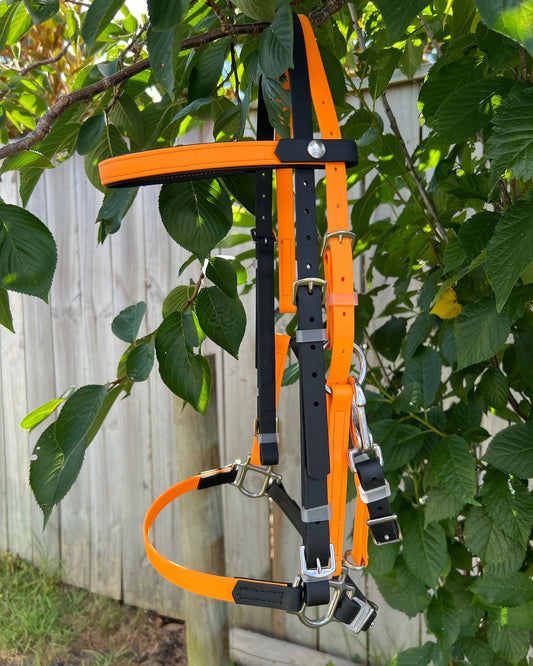 Cabezada LS Deux de doble capa - Naranja pastel y negro